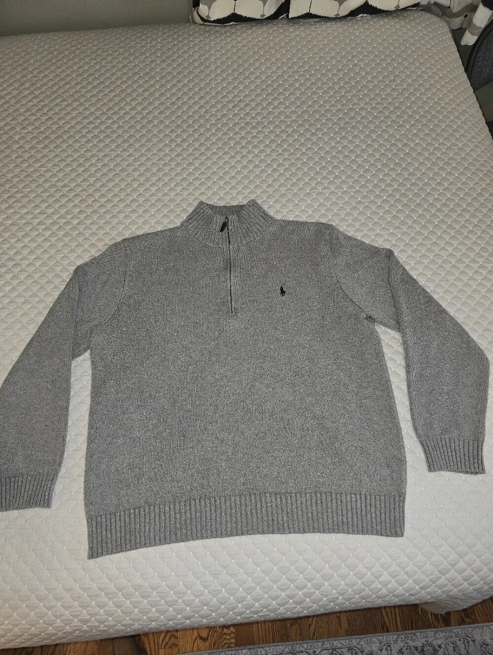 Lg - Ralph Lauren Men's Light Gray Half-Zip Mock Neck Sweater (PRISTINE)